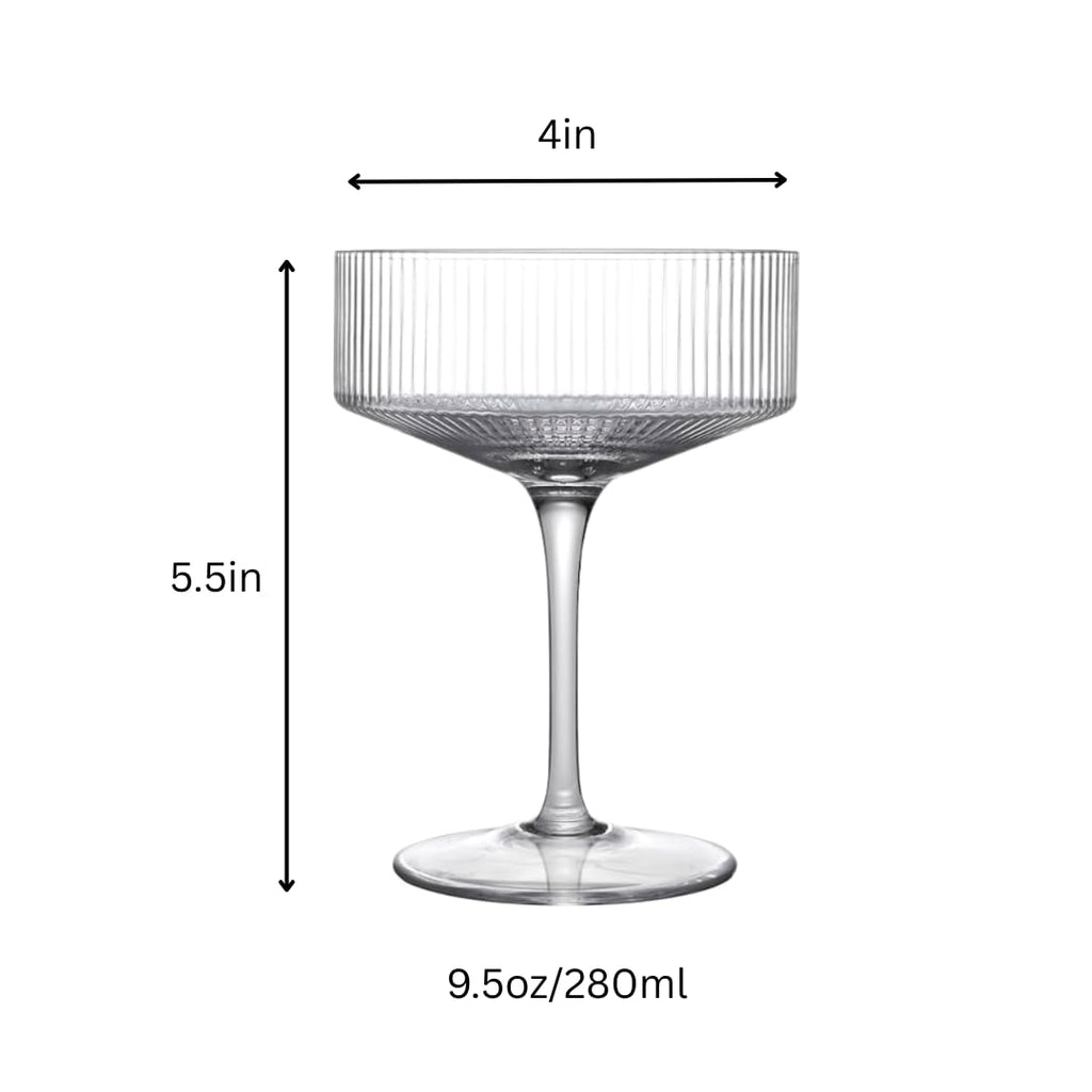 Clear Ribbed Martini Coupe Glasses Set of 2 I700