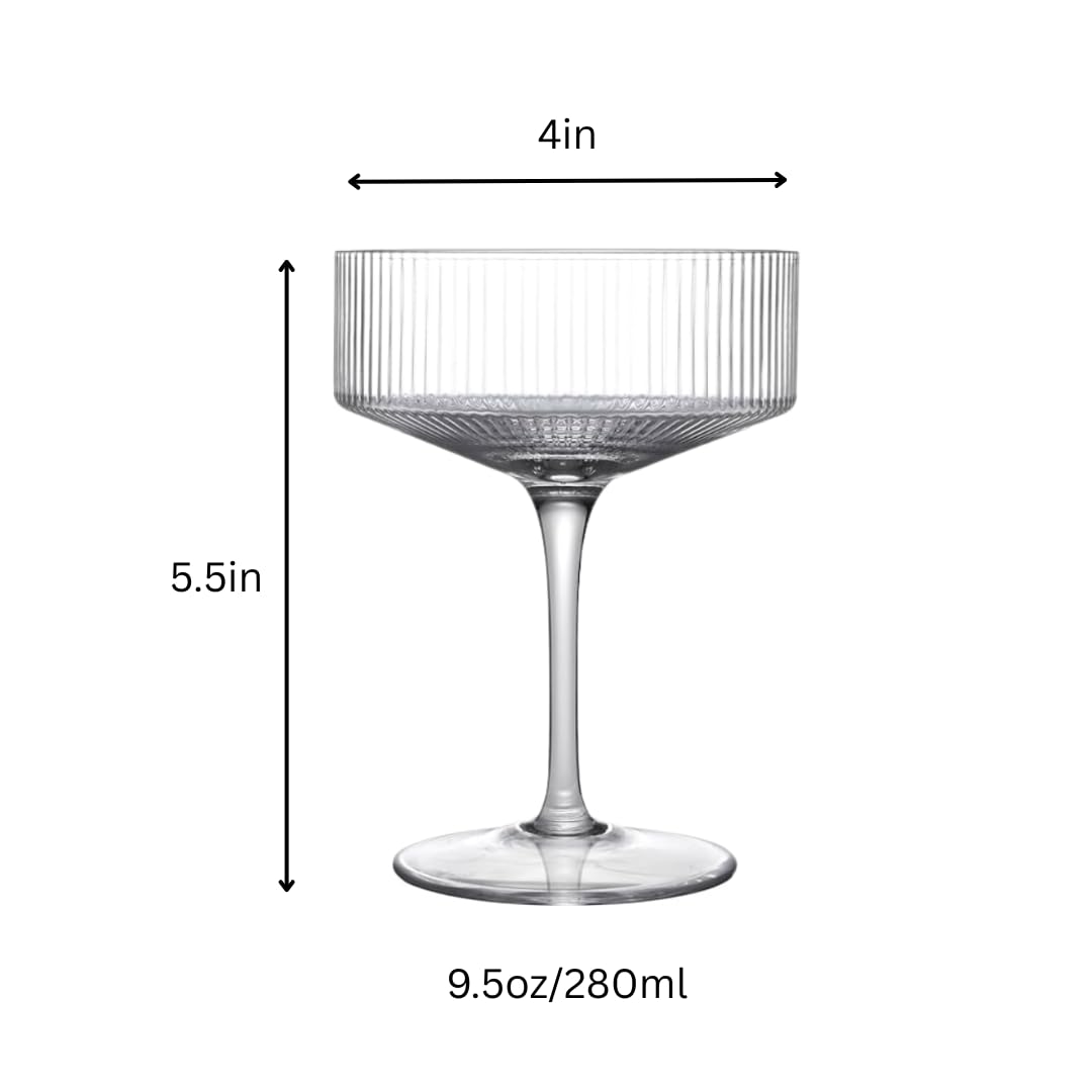 Clear Ribbed Martini Coupe Glasses Set of 2 I700
