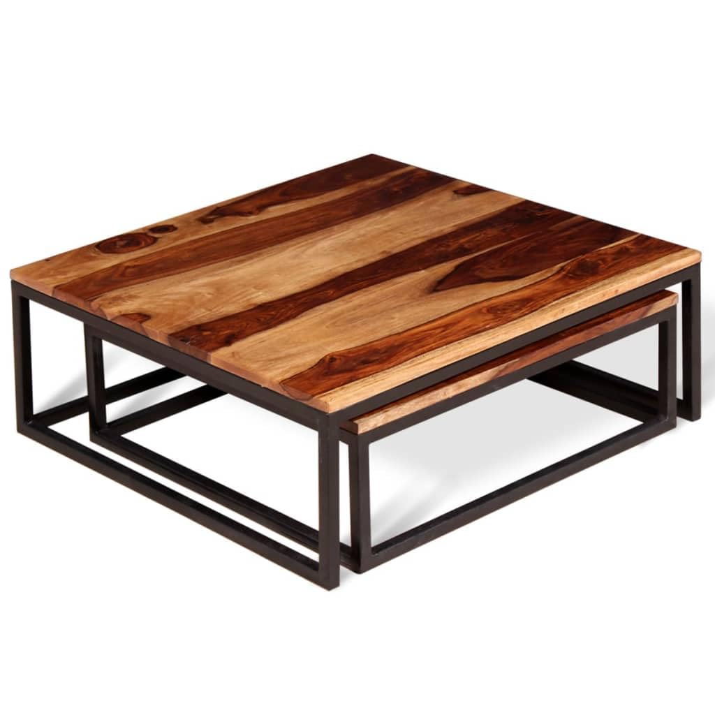 Two Piece Nesting Solid Sheesham Wood Coffee Table Set P62559