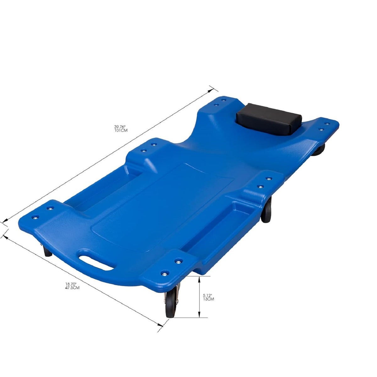 Blue Plastic Rolling Garage Creeper with Padded Headrest and 6 Casters A83000
