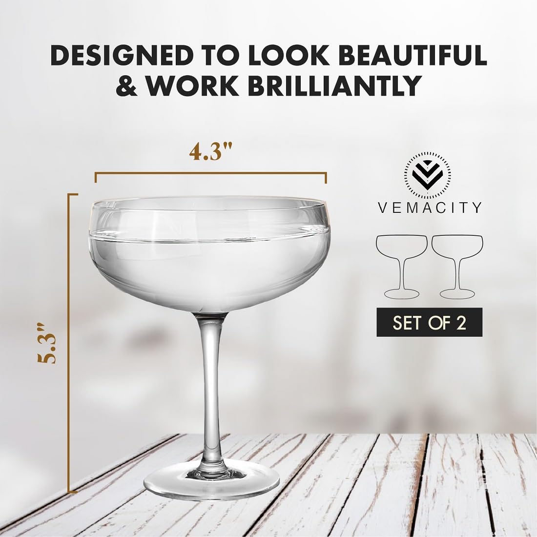 Handblown Coupe Cocktail Glasses Set of 2 C979