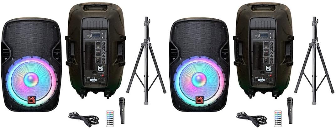 15" 2-Way Powered Bluetooth Karaoke Speaker with Speaker Stand T469