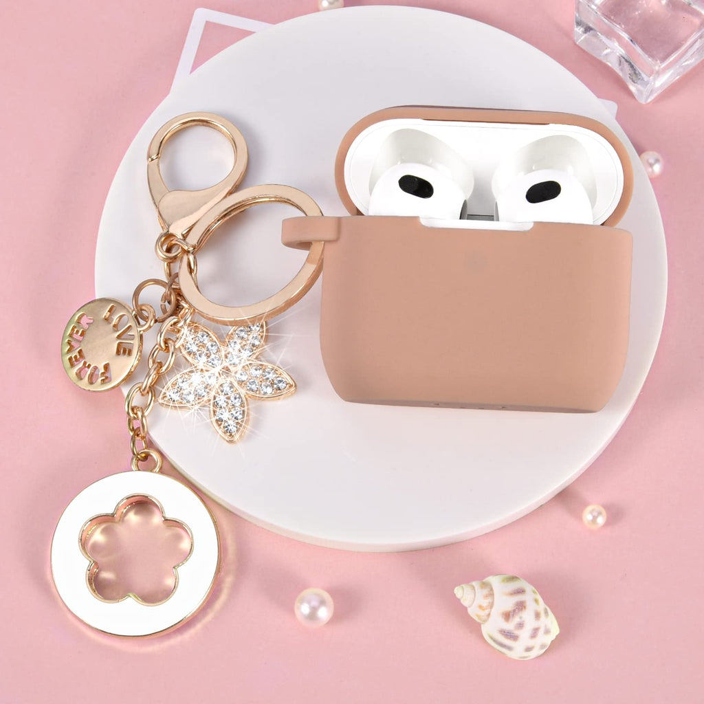 Pink Silicone Earbuds Case with Keychain D2204