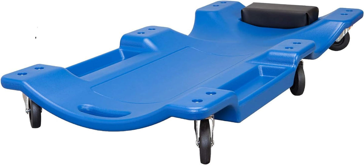 Blue Plastic Rolling Garage Creeper with Padded Headrest and 6 Casters A83000