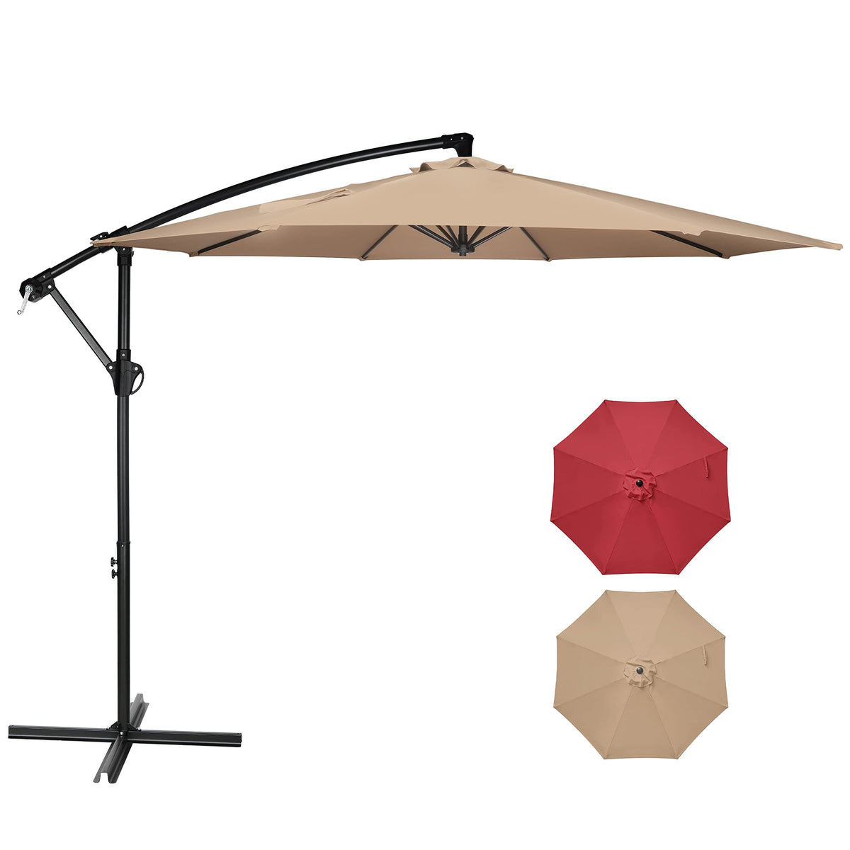 9.8ft Blue Offset Cantilever Patio Umbrella with Crank & Cross Base O702595