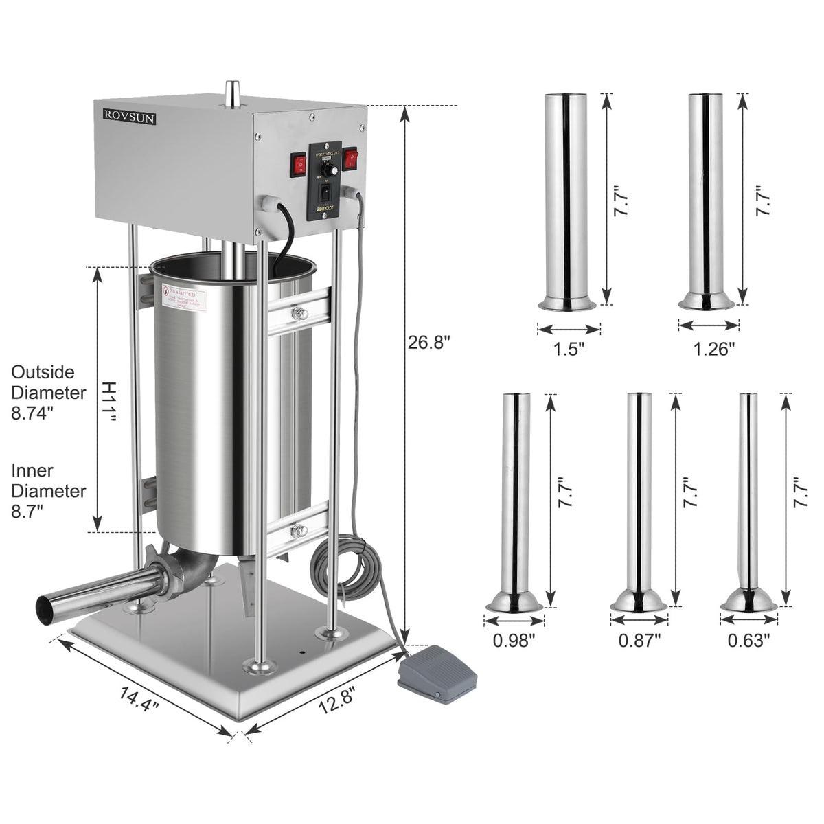 10L Electric Stainless Steel Sausage Stuffer with 5 Stuffing Tubes S679