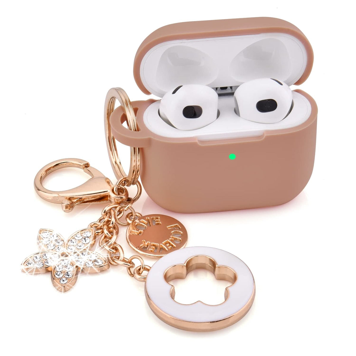 Pink Silicone Earbuds Case with Keychain D2204