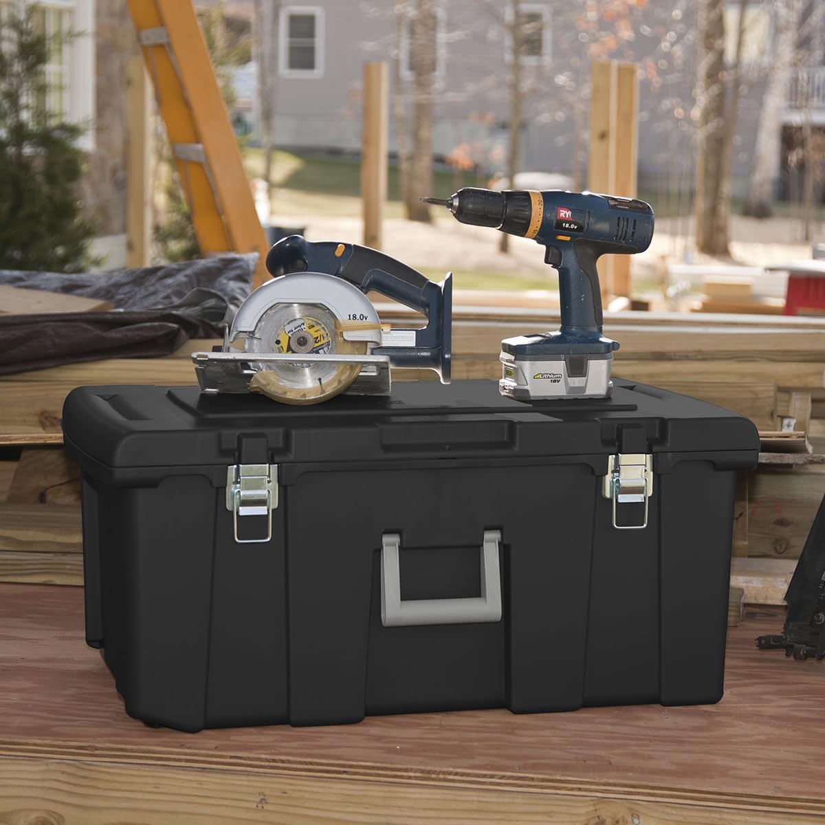 23 Gallon Lockable Storage Tote with Wheels Black G955783