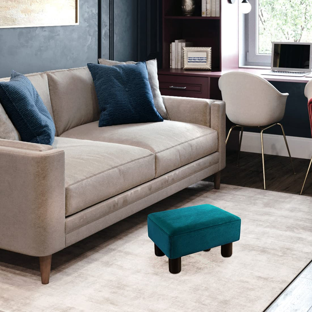 Small Teal Velvet Rectangle Foot Stool Ottoman L98015