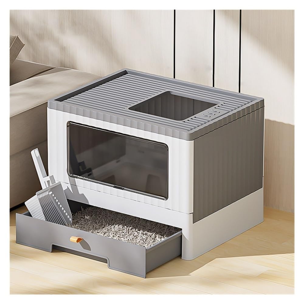 Foldable Cat Litter Box with Lid & Scoop L7517