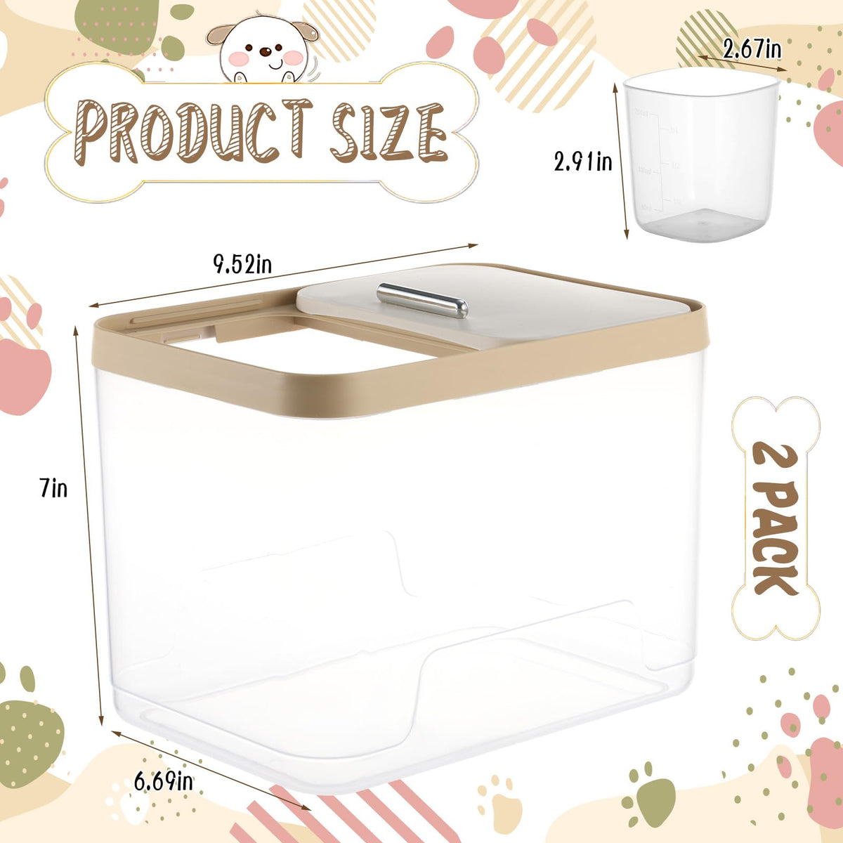 2 Pack Airtight Pet Food Storage Container with Measuring Scoops U173428