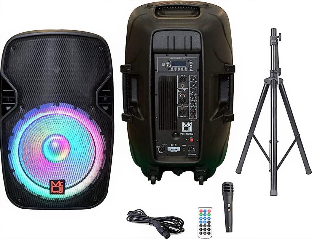 15" 2-Way Powered Bluetooth Karaoke Speaker with Speaker Stand T469