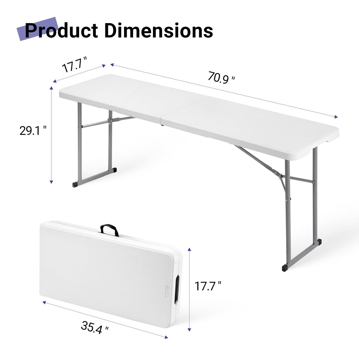 Folding Table 6FT Narrow Portable Plastic Heavy Duty Table, White M197569