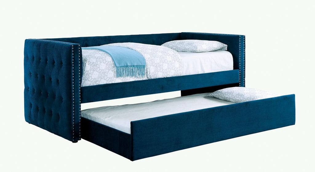 Navy Daybed with Trundle Button Tufted Upholstery F751