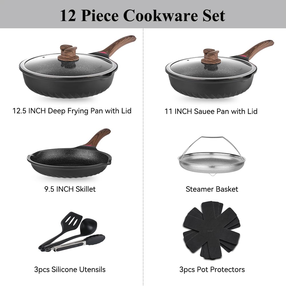 12 Pc Nonstick Deep Frying Pan Cookware Set L854283