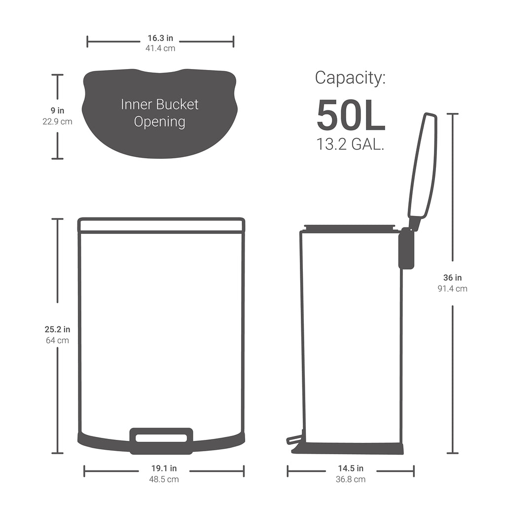 50L Stainless Steel Trash Can with Soft Close Lid B57148