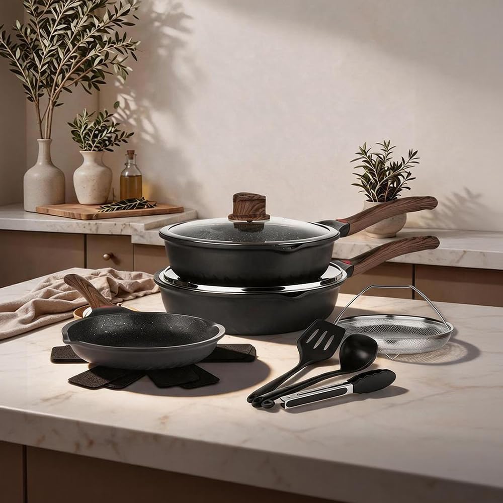 12 Pc Nonstick Deep Frying Pan Cookware Set L854283