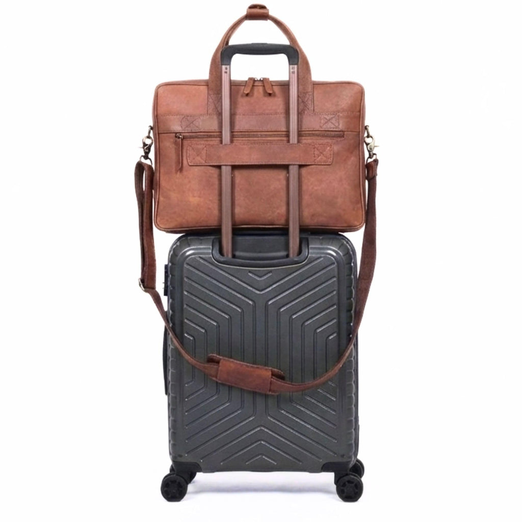 Brown 17-inch Genuine Leather Laptop Briefcase S762