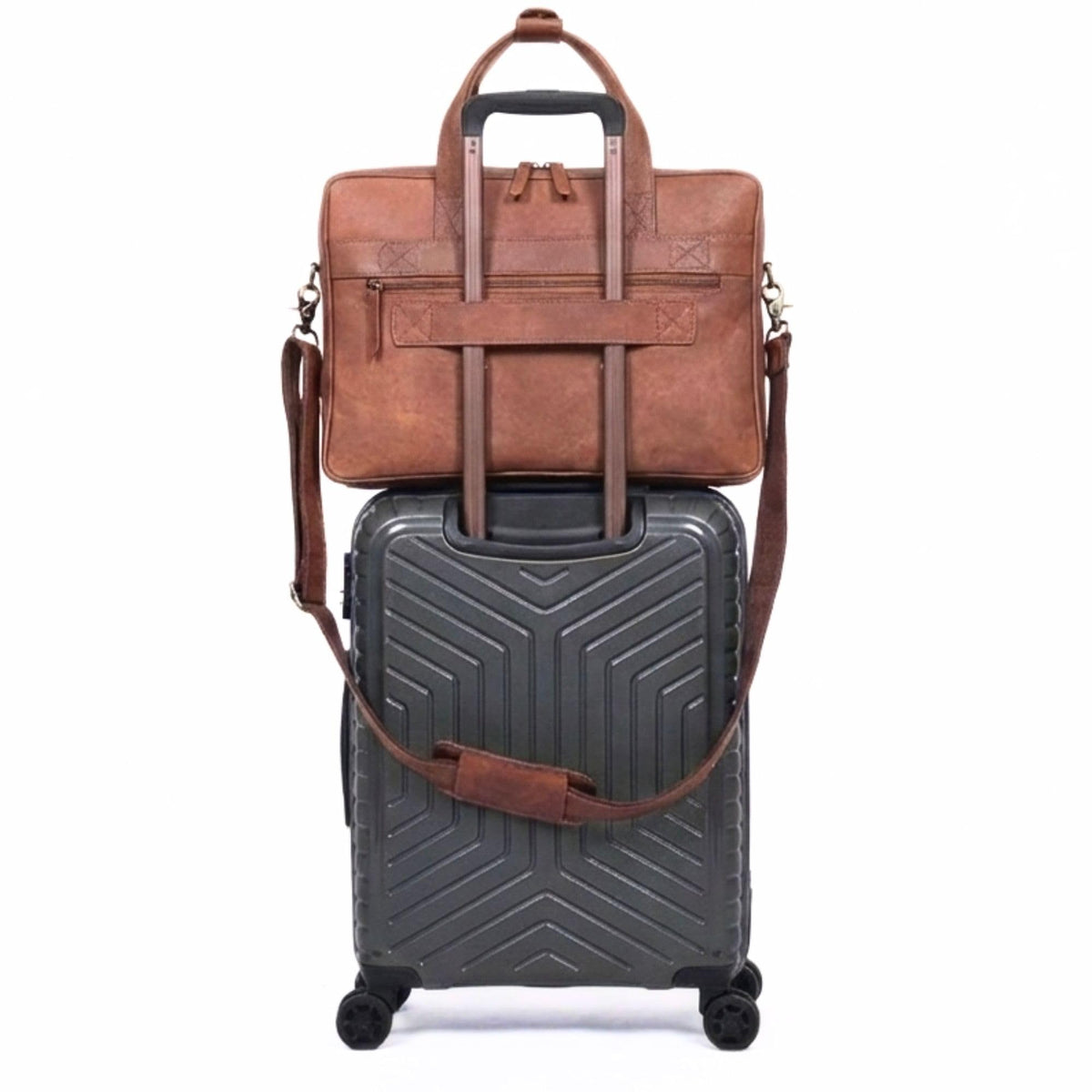 Brown 17-inch Genuine Leather Laptop Briefcase S762