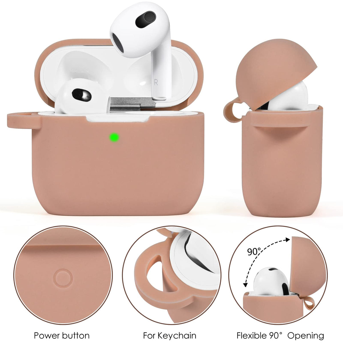 Pink Silicone Earbuds Case with Keychain D2204