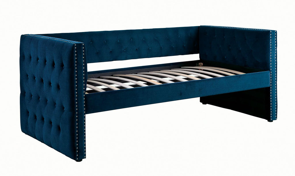 Navy Daybed with Trundle Button Tufted Upholstery F751