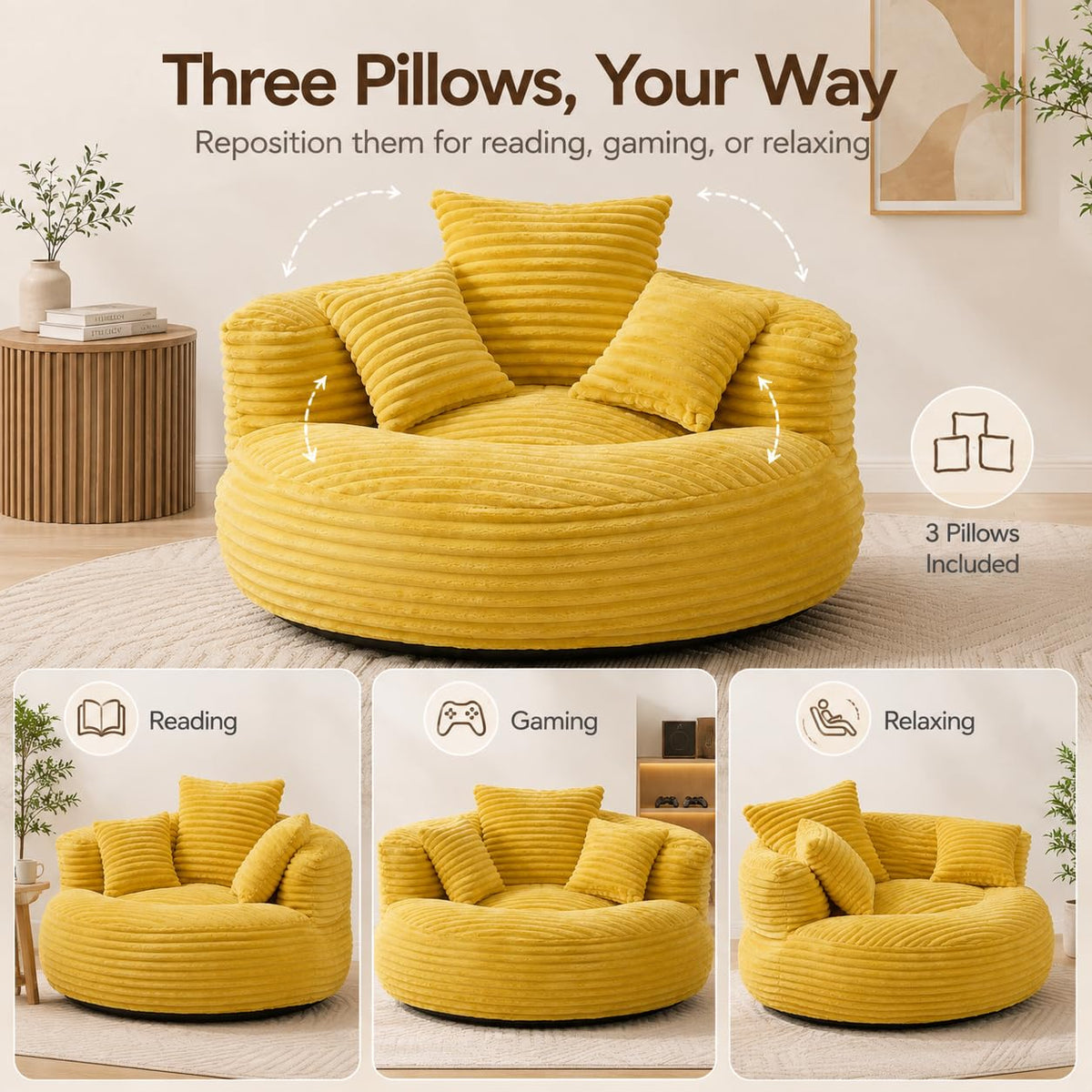 Oversized Mustard Yellow Bean Bag Chair U751002