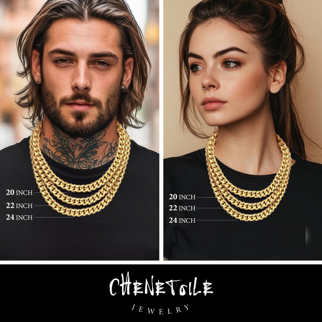 Gold Cuban Link Chain 316L Stainless Steel Necklace 20/22/24 Inches J405