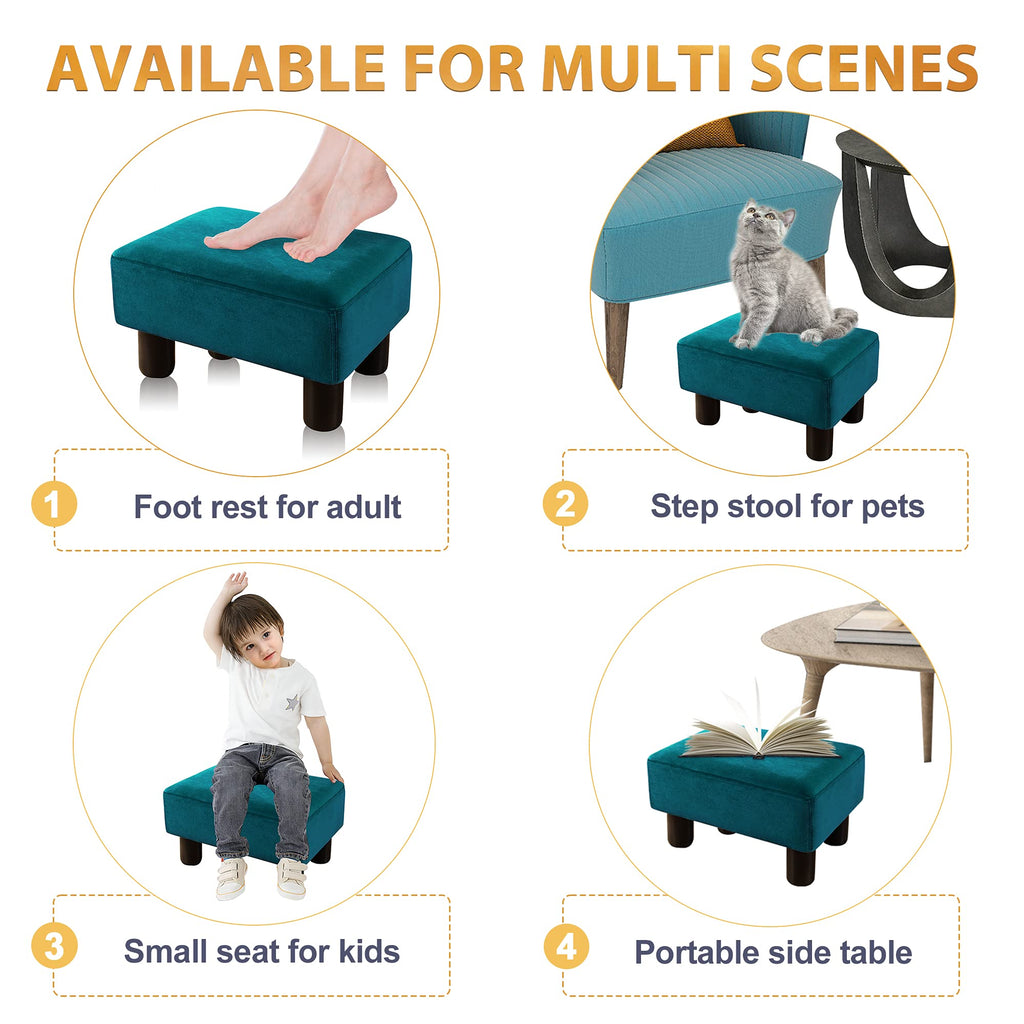 Small Teal Velvet Rectangle Foot Stool Ottoman L98015