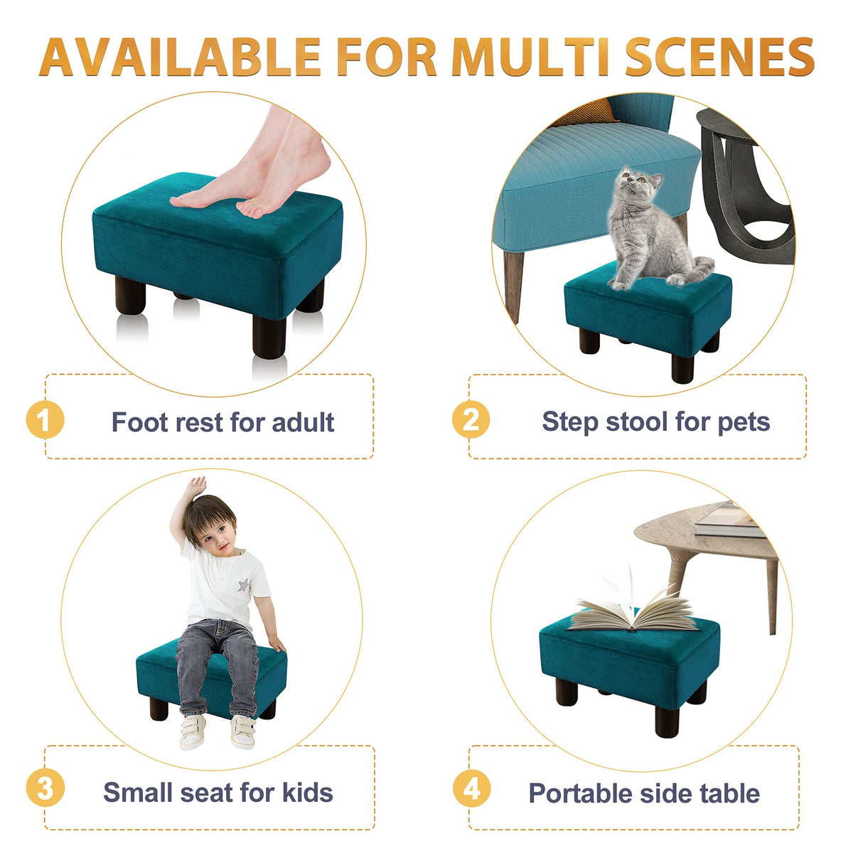 Small Teal Velvet Rectangle Foot Stool Ottoman L98015