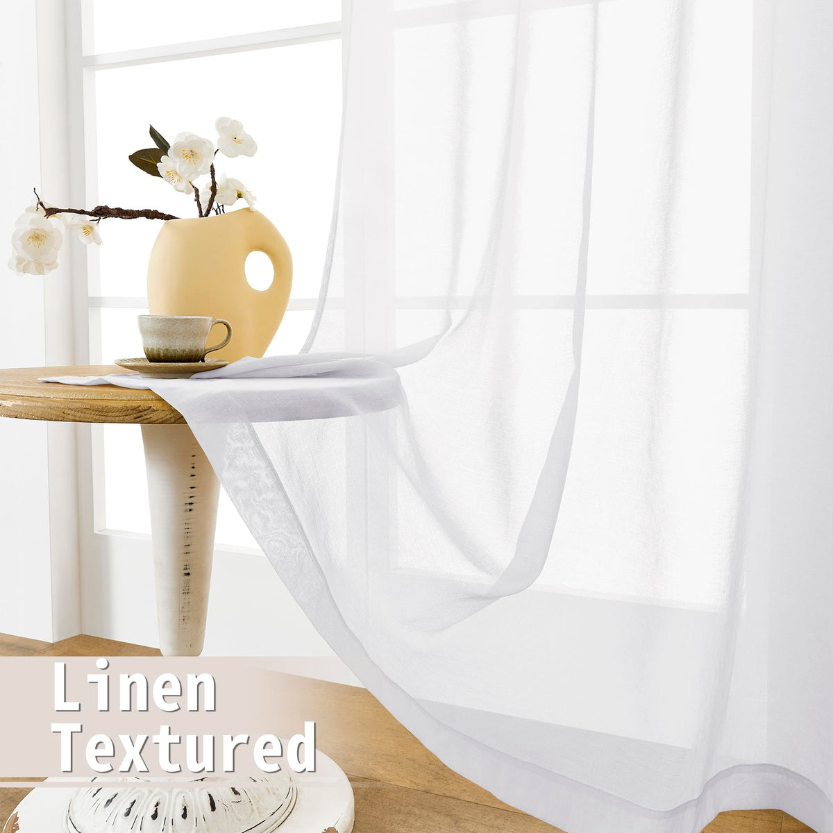 White Linen Textured Sheer Curtains, 25 x 72 Inches, 1 Panel Q9554