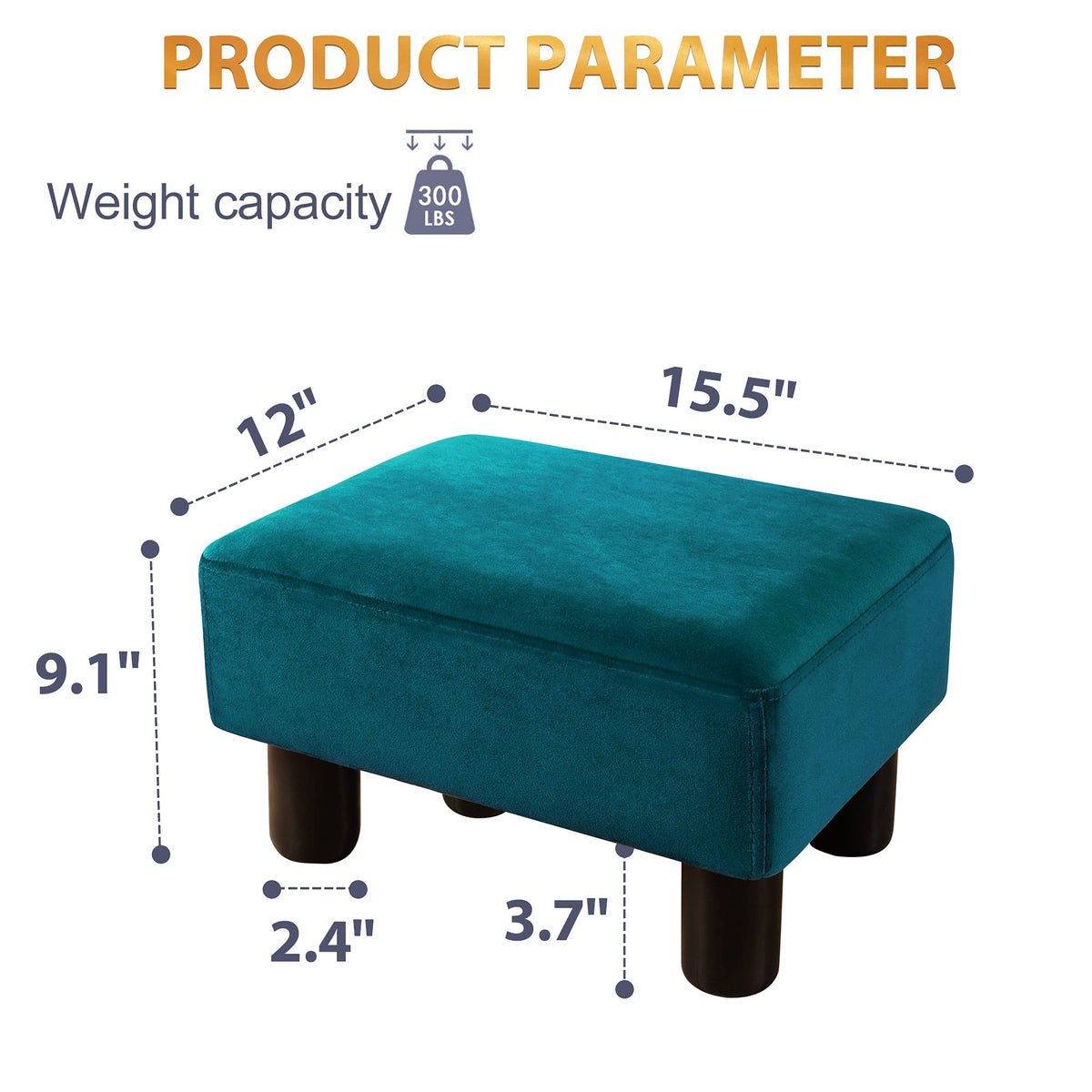 Small Teal Velvet Rectangle Foot Stool Ottoman L98015