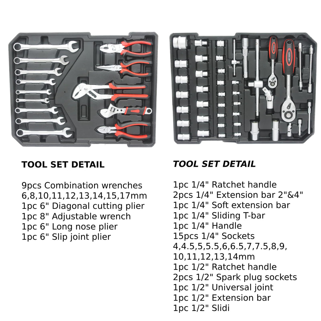 899 PCS Home Auto Repair Tool Kit with Rolling Tool Box Y611067