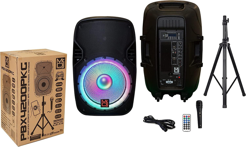 15" 2-Way Powered Bluetooth Karaoke Speaker with Speaker Stand T469