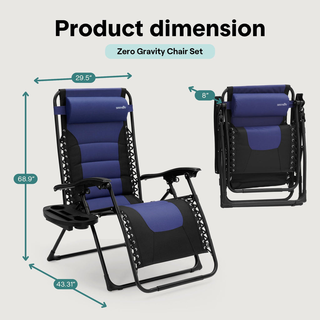 Foldable Adjustable Zero Gravity Lounge Chair with Cup Holder and Side Table J425336