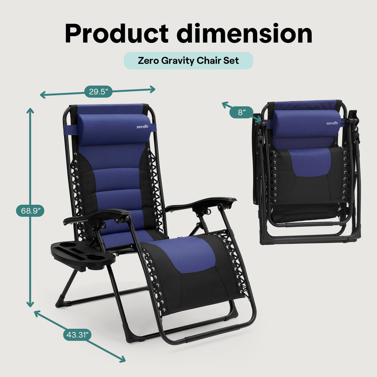 Foldable Adjustable Zero Gravity Lounge Chair with Cup Holder and Side Table J425336
