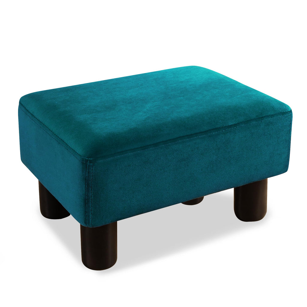 Small Teal Velvet Rectangle Foot Stool Ottoman L98015