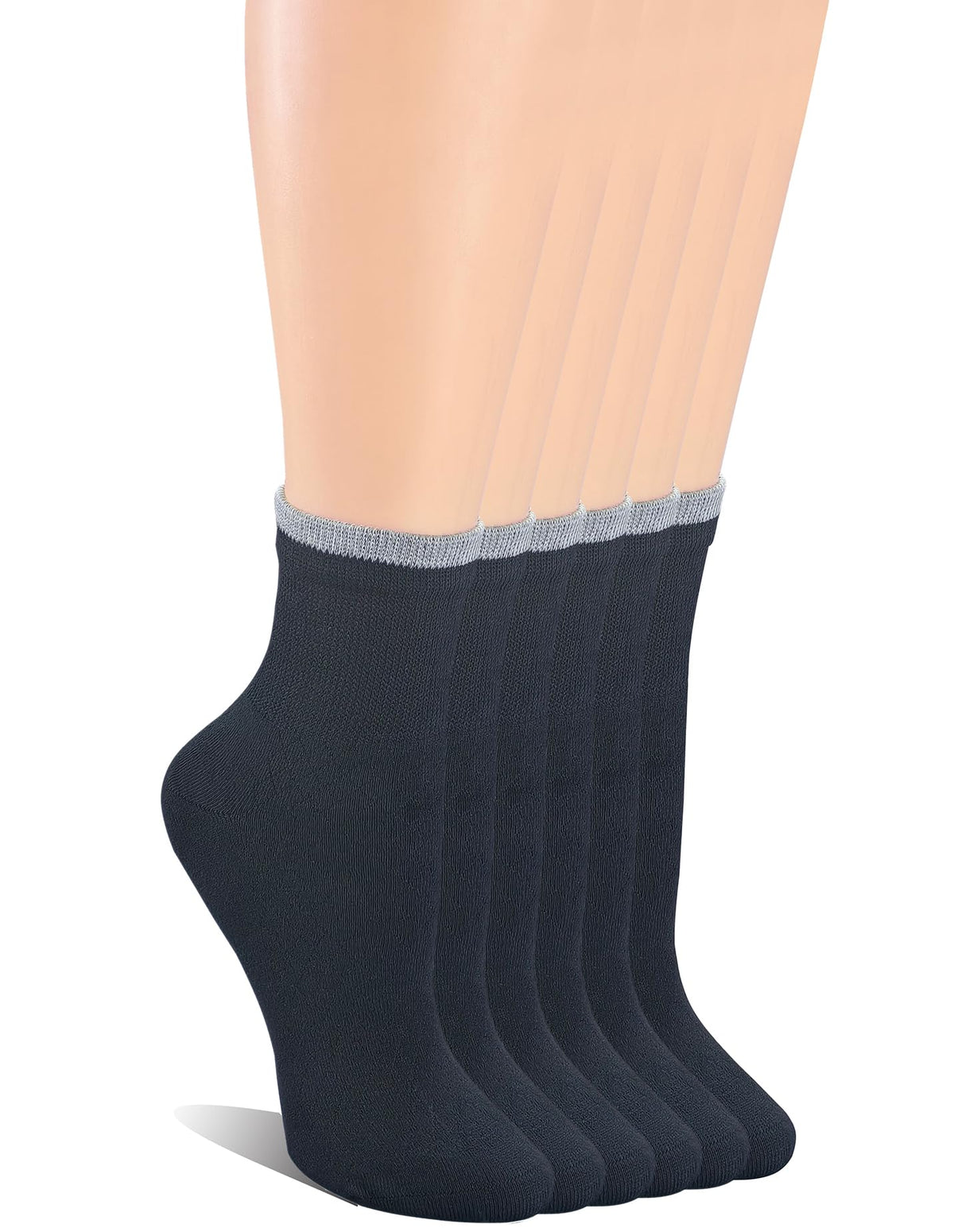 6 Pairs Bamboo Rayon Breathable Quarter Socks with Seamless Toe V408797
