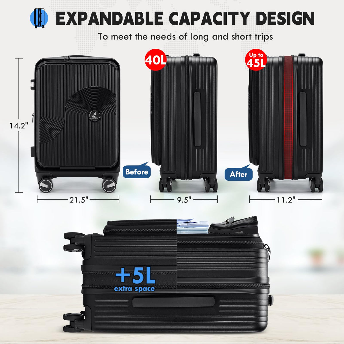 20 Inch Expandable Carry on Luggage X510
