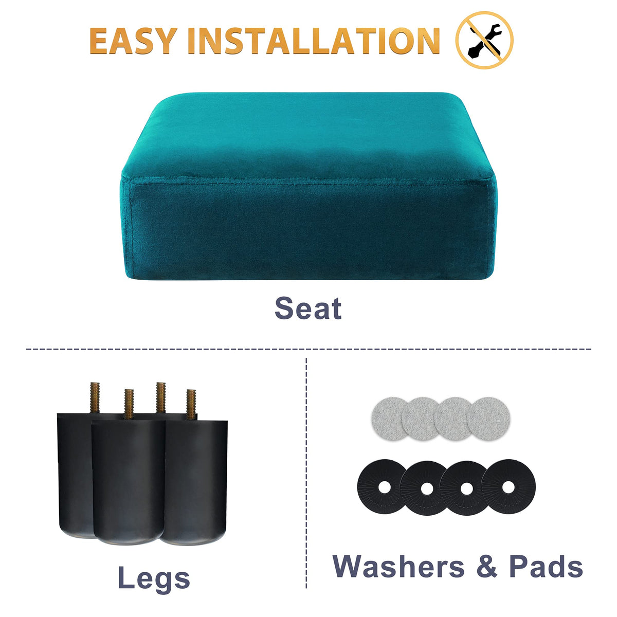 Small Teal Velvet Rectangle Foot Stool Ottoman L98015
