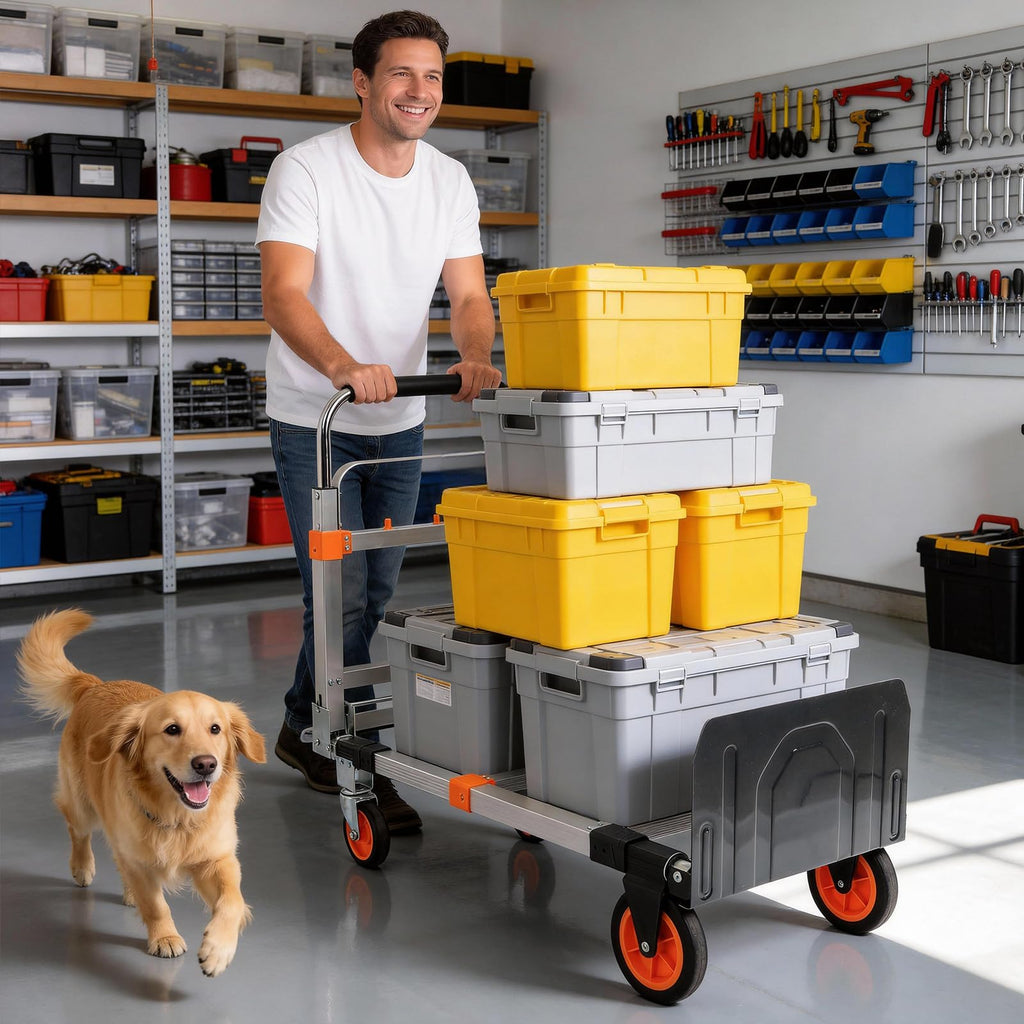 Folding Hand Truck Dolly Cart with Wheels, 500lb Load, Silver Orange U21315