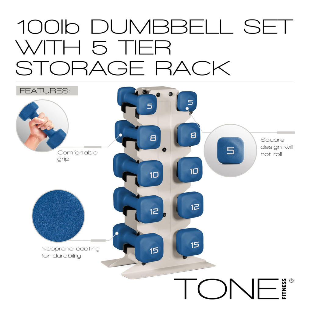 Neoprene Dumbbell Set with Storage Rack N200