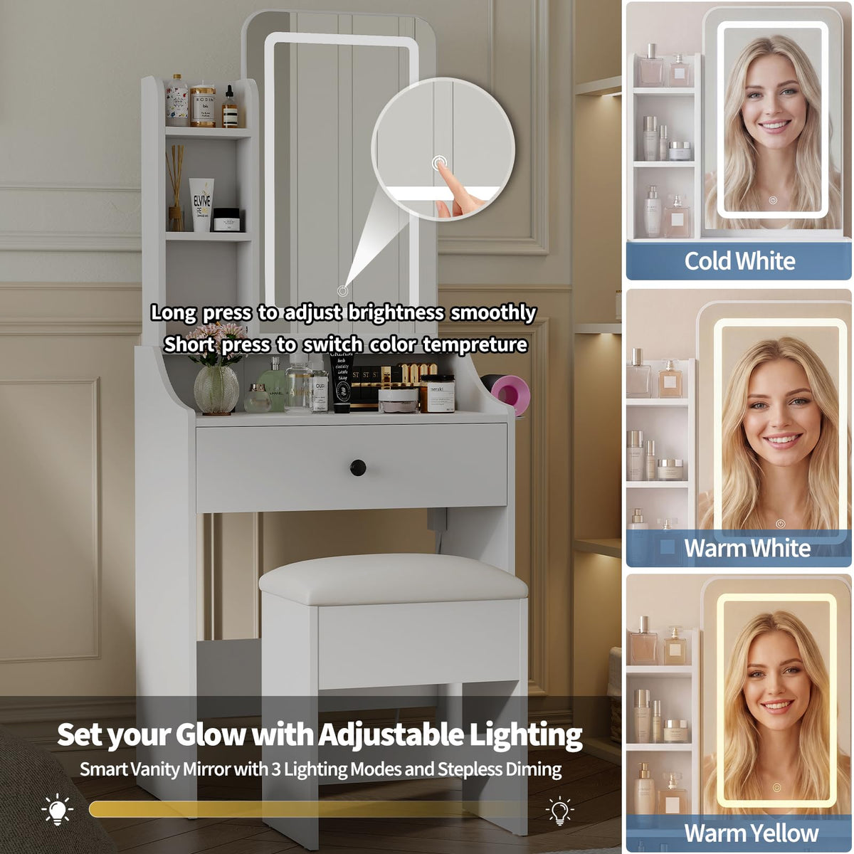 Small Makeup Vanity Desk with Mirror and LED Lights Z700244