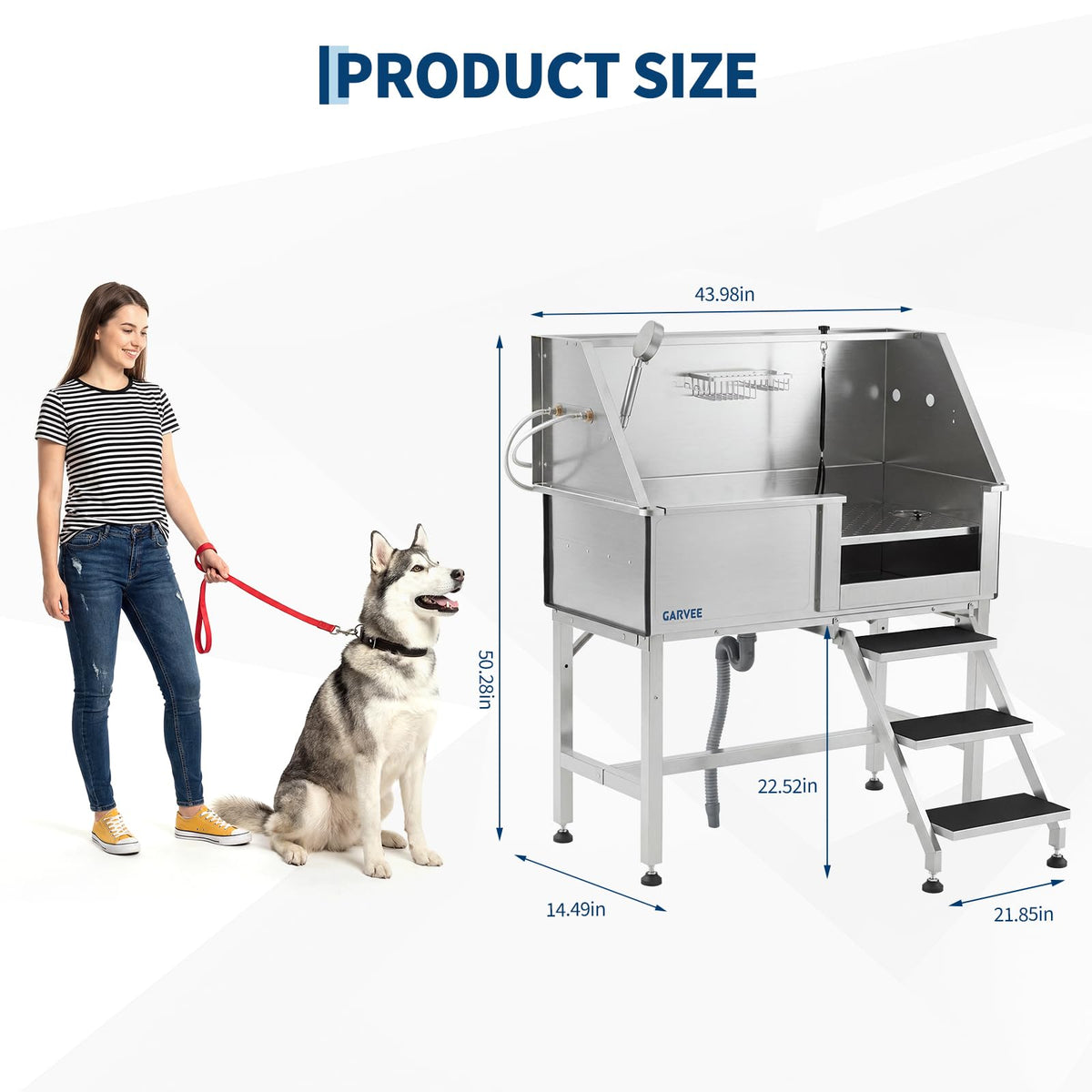 46 Inch Stainless Steel Dog Washing Station with Stair Q479
