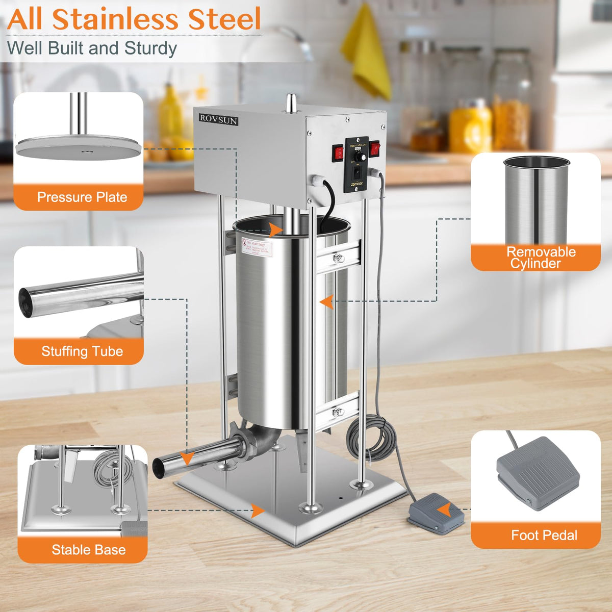 10L Electric Stainless Steel Sausage Stuffer with 5 Stuffing Tubes S679