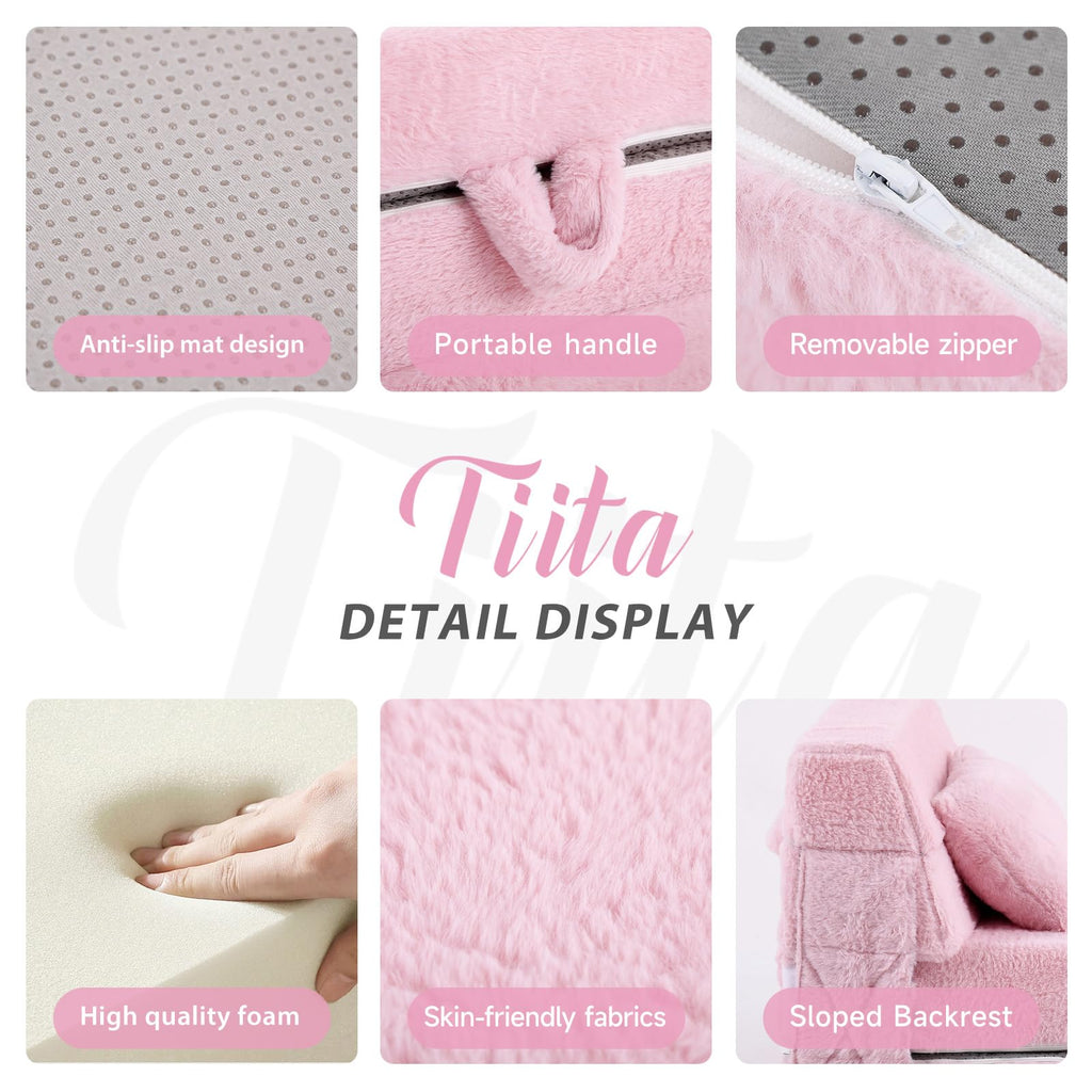 Pink Plush Convertible Folding Kids Sofa Bed with Pillow & Storage Bag O662