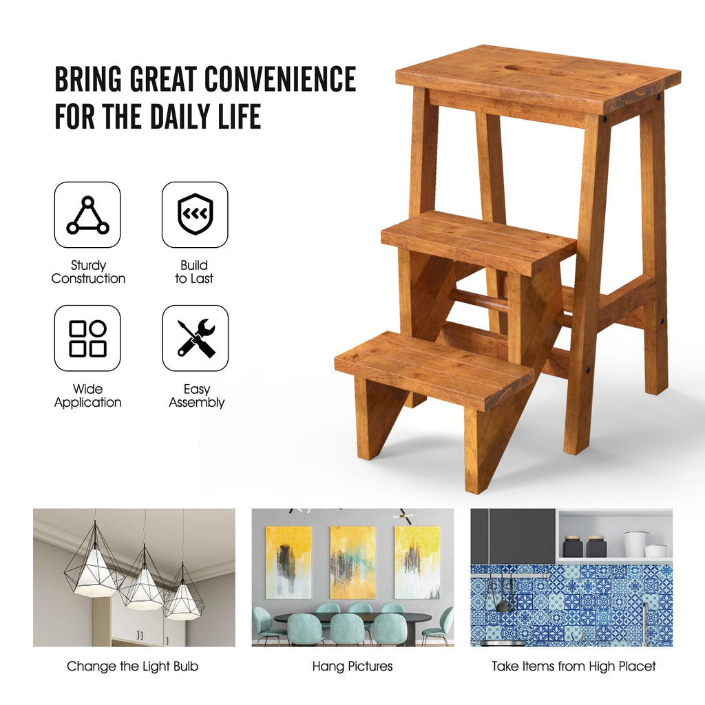 3 Tier Wood Step Ladder with Anti-Slip W326