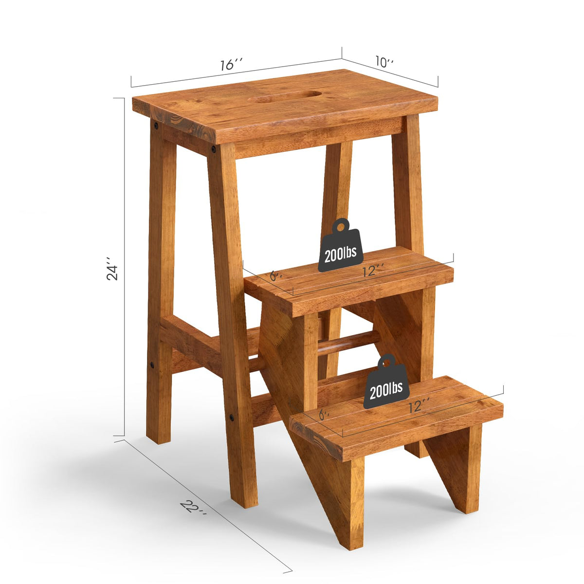 3 Tier Wood Step Ladder with Anti-Slip W326