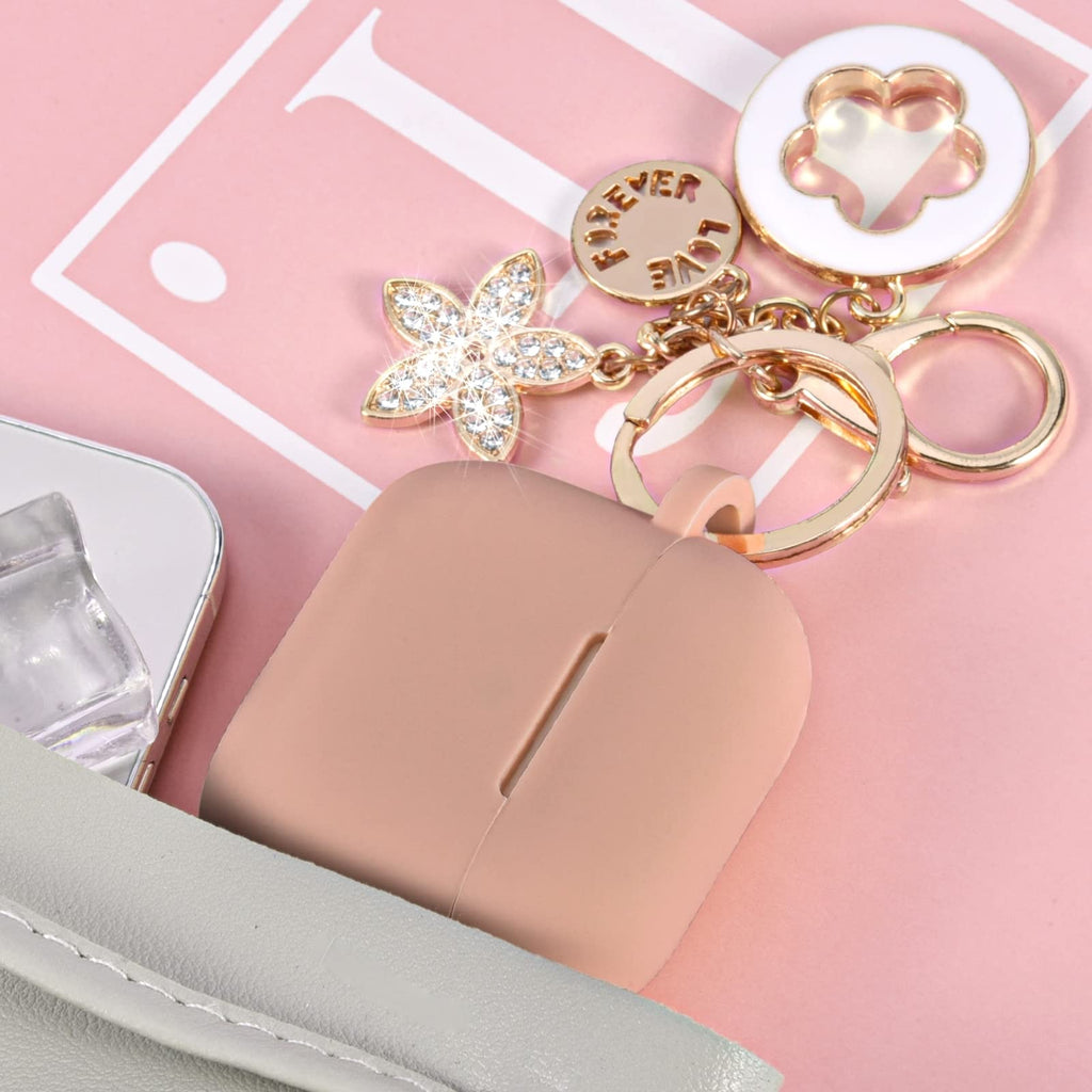 Pink Silicone Earbuds Case with Keychain D2204