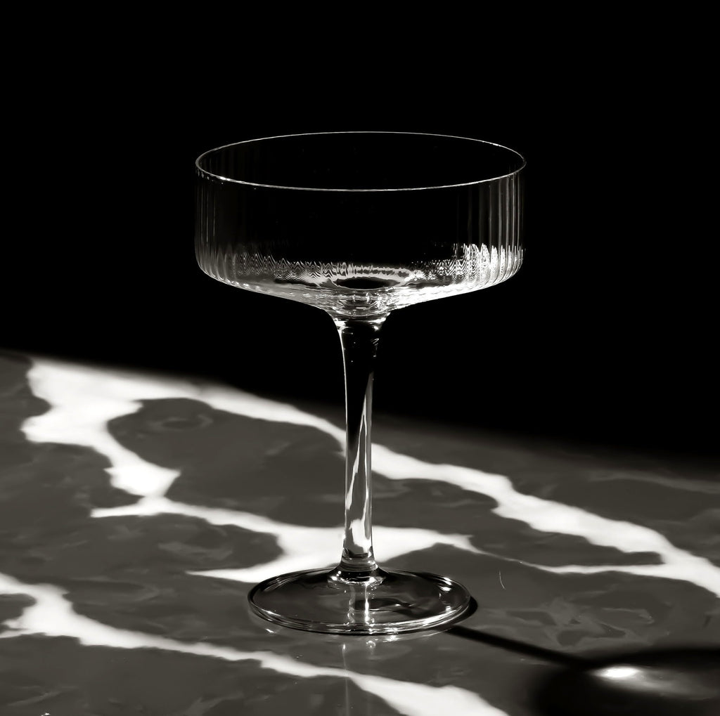 Clear Ribbed Martini Coupe Glasses Set of 2 I700