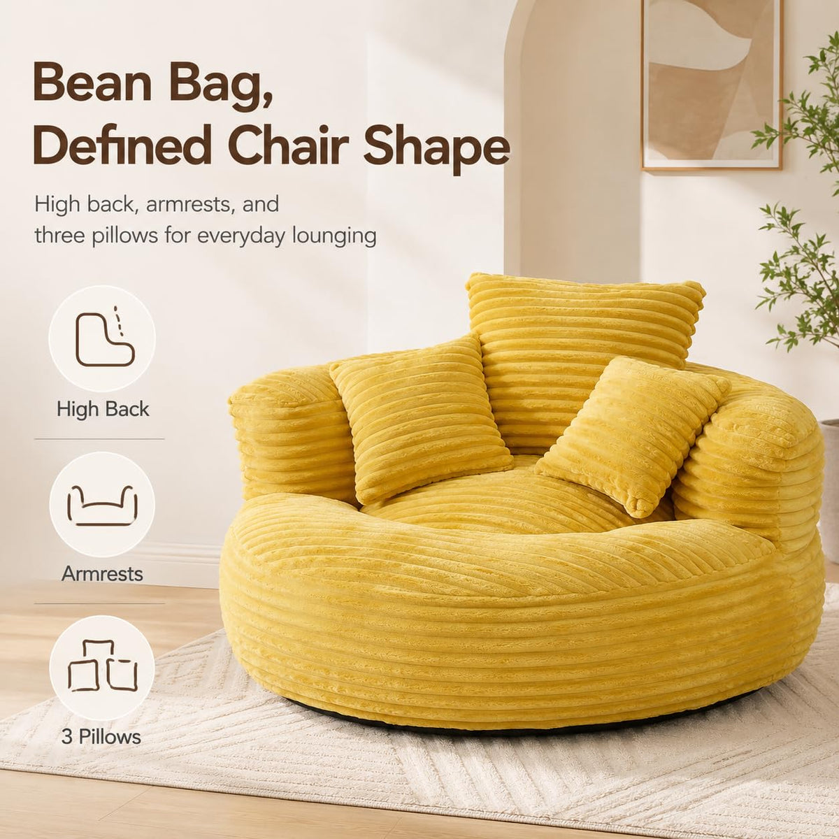 Oversized Mustard Yellow Bean Bag Chair U751002